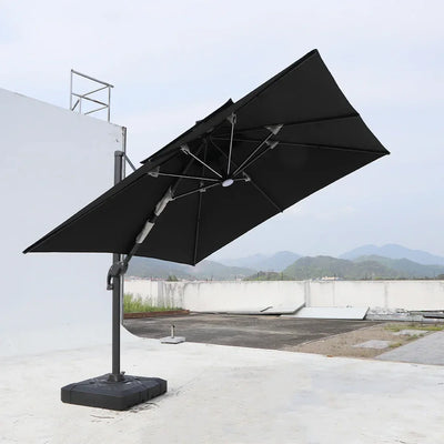 Umbrella Patio Outdoor Parasol black10ft Offset Cantilever Garden Led With Solar Lights
