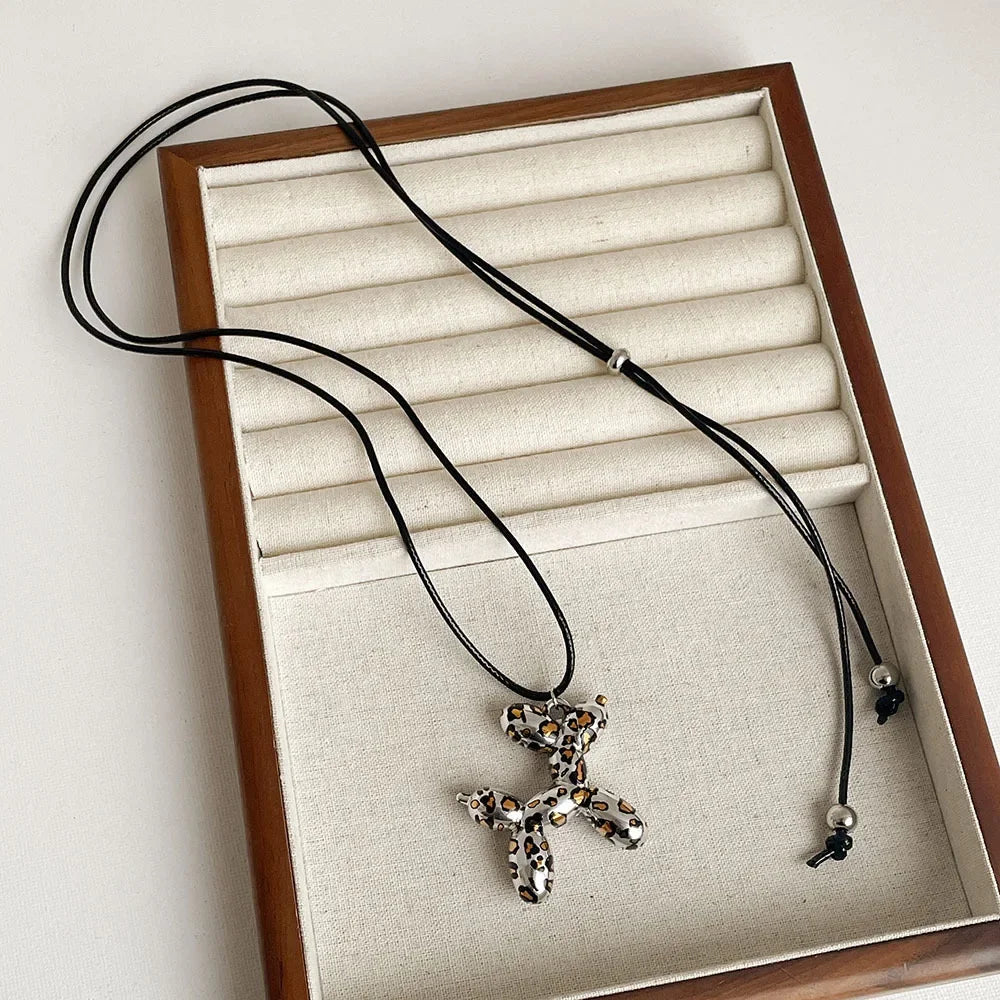 Autumn and Winter Leopard Print Pendant Long Necklace for Women Sweater Chain Accessory