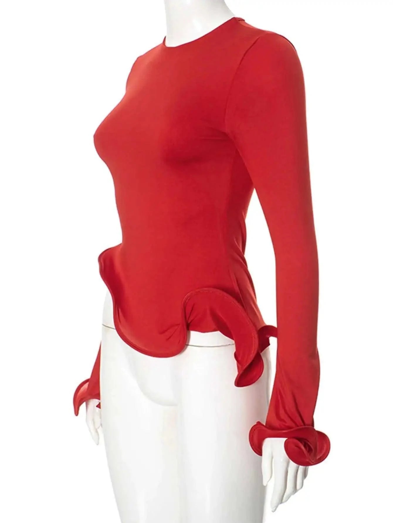 Red ruffles crop top for women