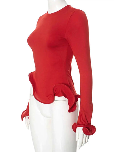 Red ruffles crop top for women