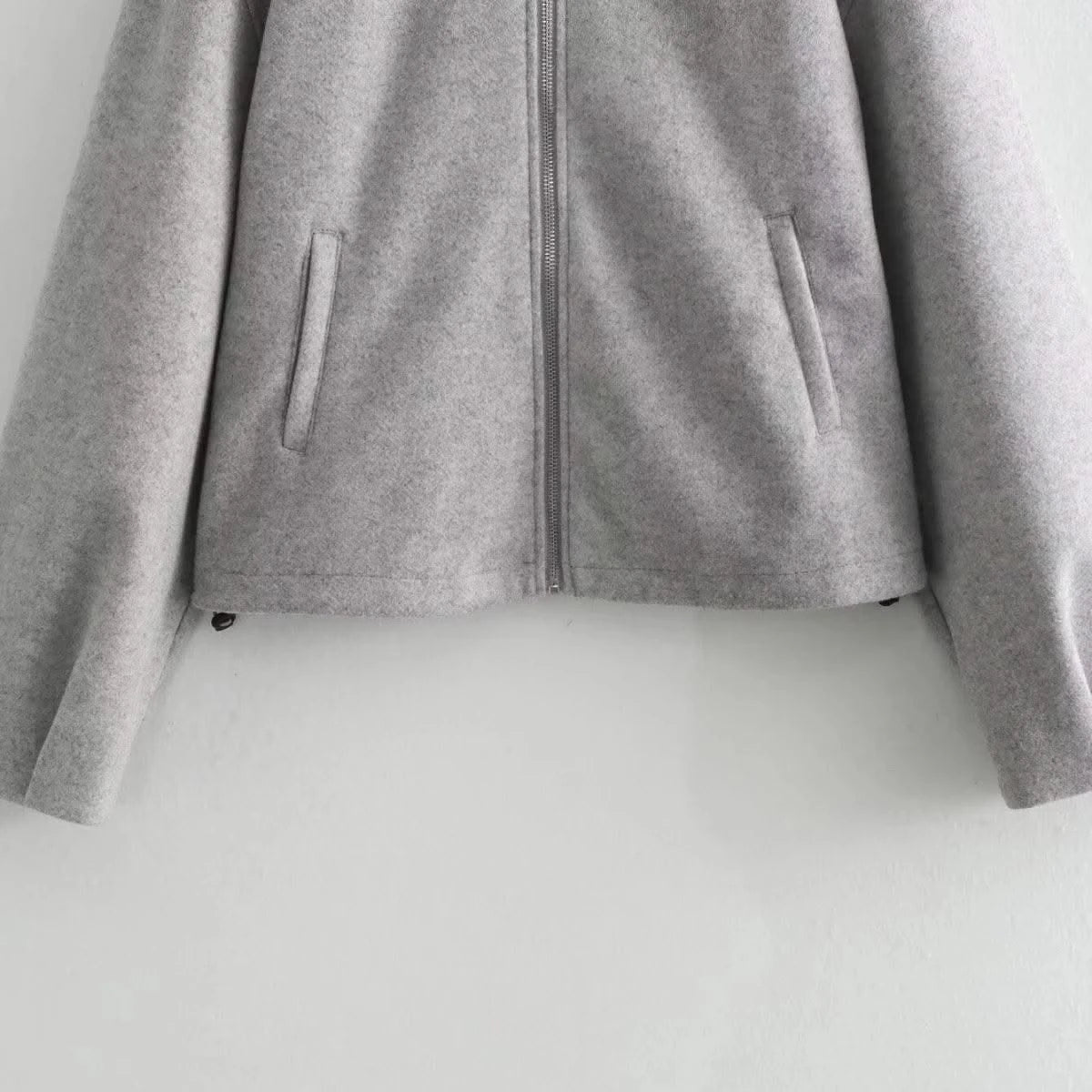 Women's Soft Bomber Jacket High Collar Long Sleeve Zipper Front Pocket