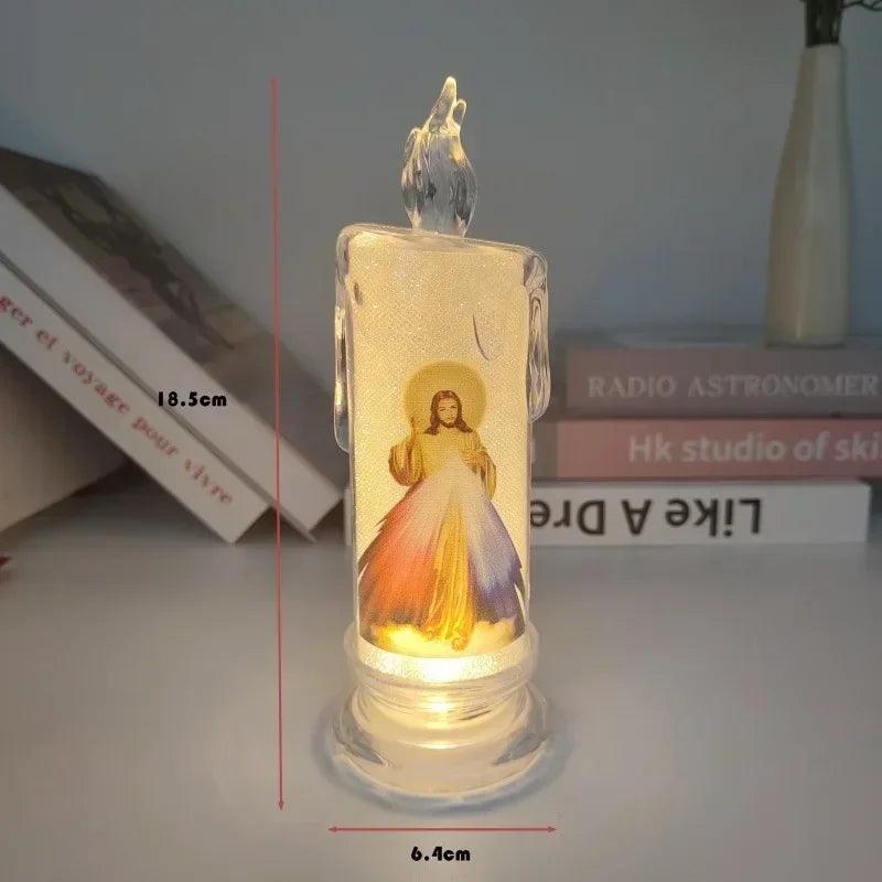 Led candle jesus virgin mary church prayer religious activities candlelight home decoration