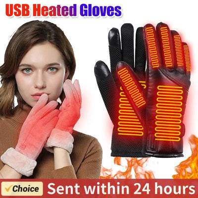 USB Electric Heated Gloves Outdoor Thermal gloves Hand warmer Winter Ski Gloves Motorcycle heated gloves Waterproof Touch Screen