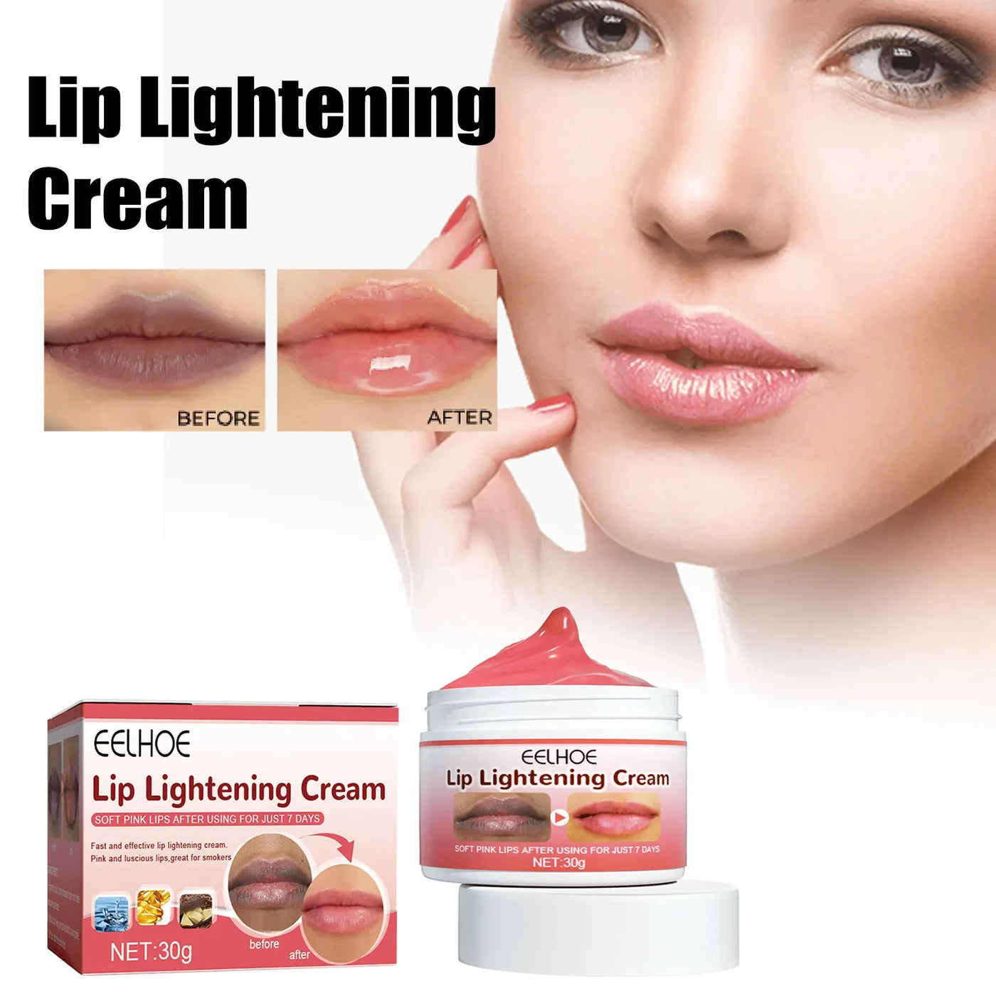 EELHOE Lip Lightening Cream Moisturizing Balm Whitening Brightening Nourishing Lipstick Remove Dark Lip Care Bleaching Cream 30g