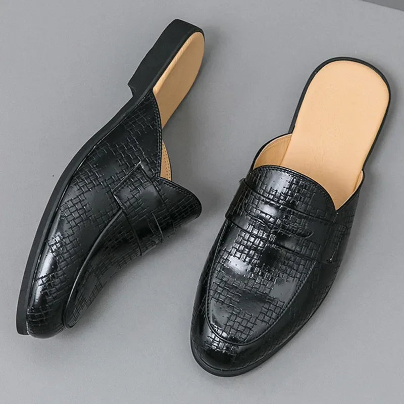 Britain New Men's Loafers Luxury Business Half Shoes for Male Patent leather Mules Non-slip Outdoor Summer Moccasins