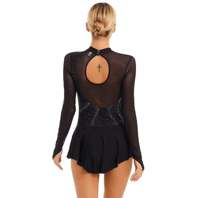 Women Modern Lyrical Dress Camisole Dance Costume Ballet Asymmetric High-Low Mesh Skirted Sleeveless Leotard Gymnastic Dancewear