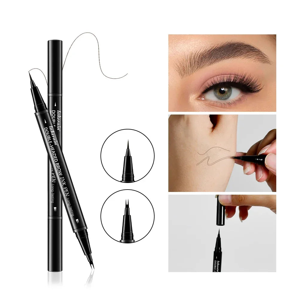 2 In 1 Eyebrow Pencil Eyeliner Double-Headed Long-Lasting Waterproof Smudge-Proof Precise Delineation Natural Tones for All Skin