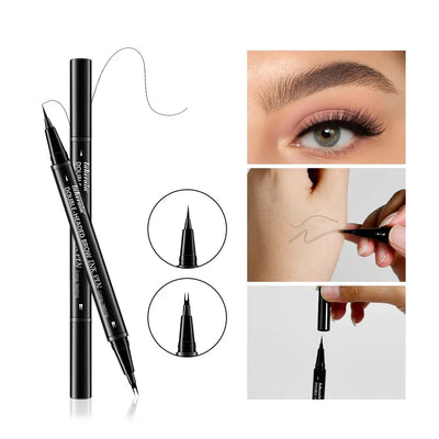 2 In 1 Eyebrow Pencil Eyeliner Double-Headed Long-Lasting Waterproof Smudge-Proof Precise Delineation Natural Tones for All Skin