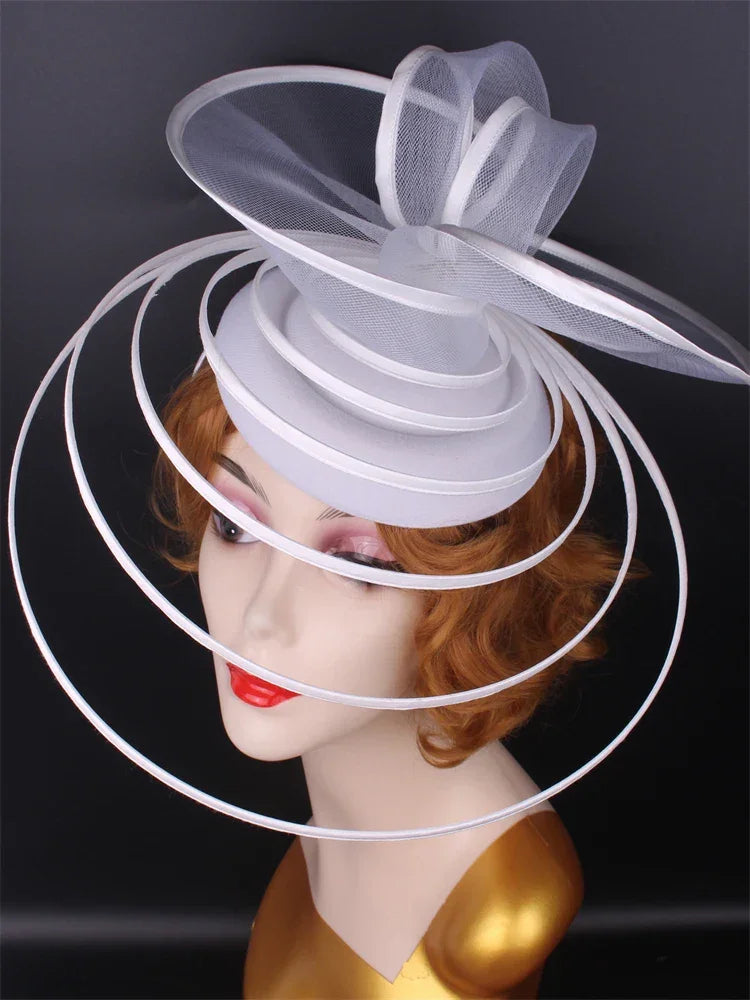 Big Fascinator Hat Royal Ascot Pillbox Caps Wedding Mesh Headpiece Women Party Banquet Chapeau Cap Headband Ladies Millinery