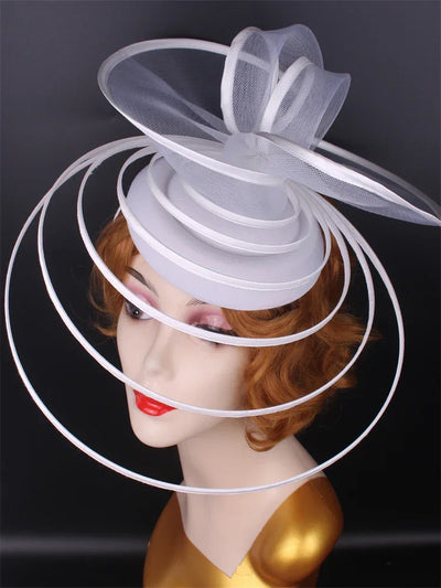 Big Fascinator Hat Royal Ascot Pillbox Caps Wedding Mesh Headpiece Women Party Banquet Chapeau Cap Headband Ladies Millinery