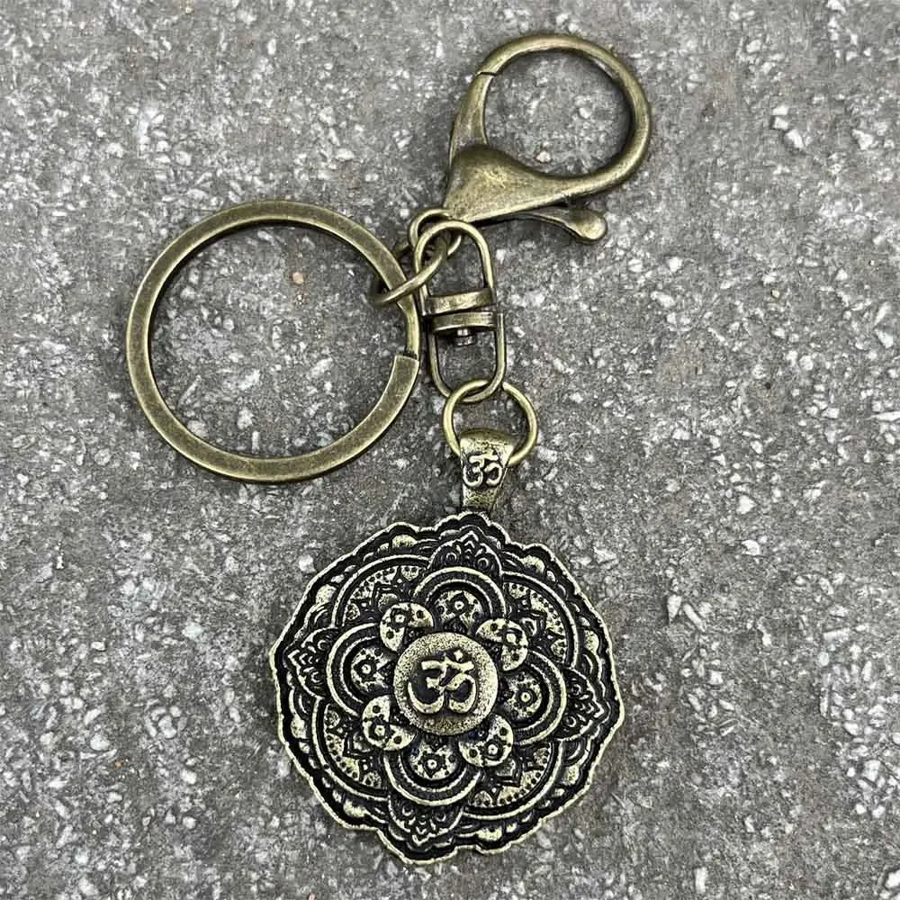 Nostalgia Yoga Lotus Keyring Mandala Jewelry Vintage Keychain For Women Buddhism Gifts