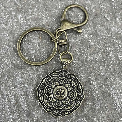 Nostalgia Yoga Lotus Keyring Mandala Jewelry Vintage Keychain For Women Buddhism Gifts