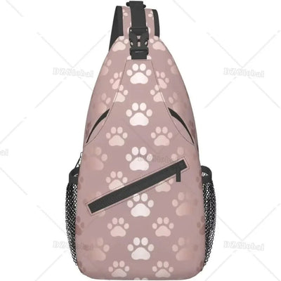 Sling Bag for Men Women Rose Gold Dog Paw Animal Crossbody Backpack