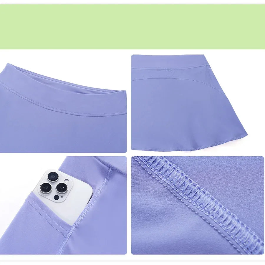 Women Sports Skorts High Waist Tennis Skirt With Pocket Fitness Running Athletic Golf Culotte Gym Sportswear Shorts