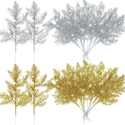 Christmas Decoration Glitter Branches Berries Artificial Flower Bouquet Christmas Tree Ornaments for Home New Year 2025 Navidad