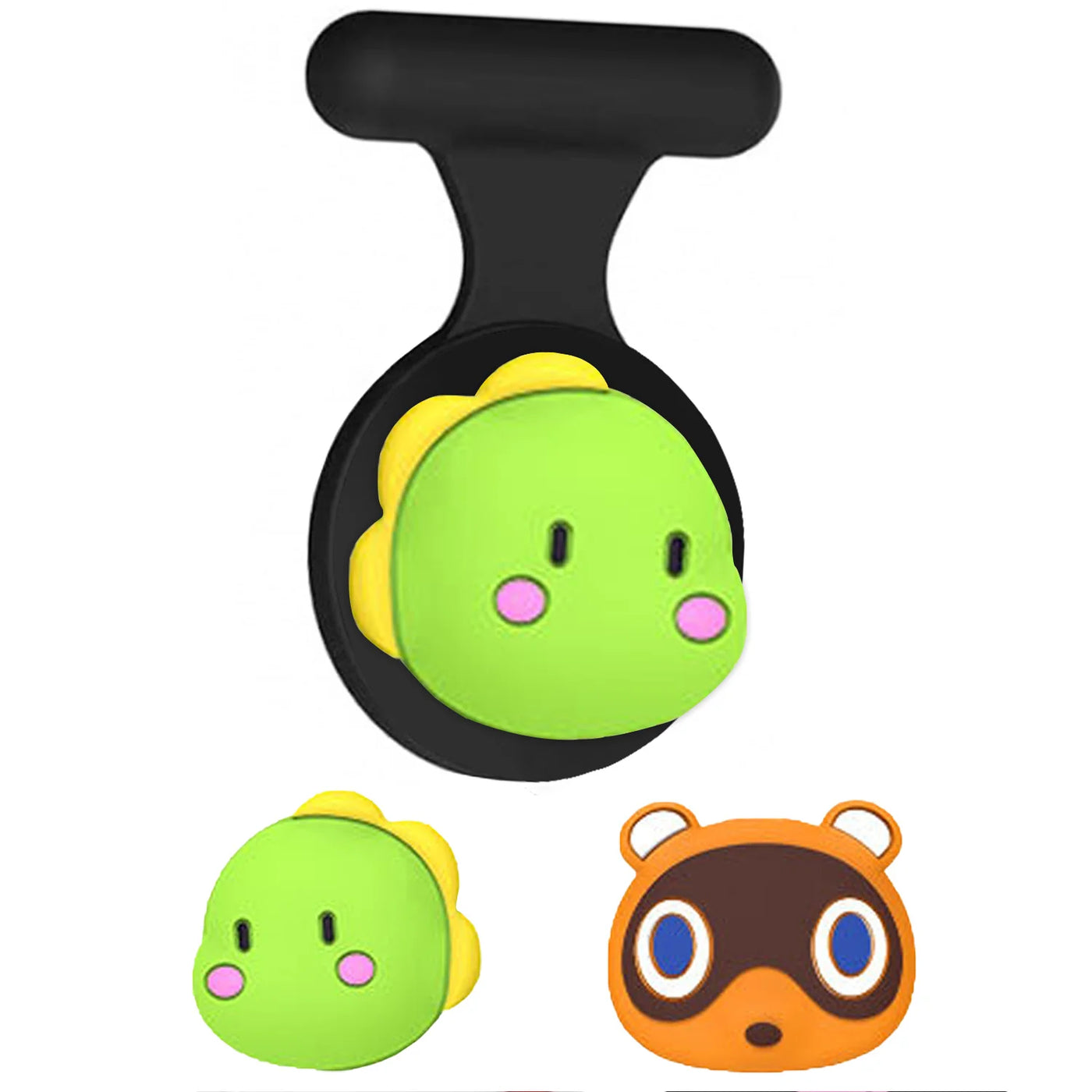 Green yellow turtle earbuds with black strap in AirTag kids holder bracelet