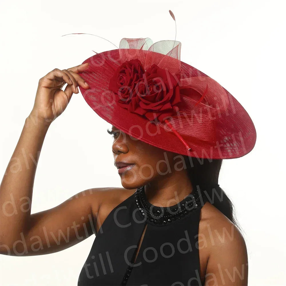 Royal Ascot Big Flower Fascinators Hat Women Wedding Pillbox Cap Ladies Derby Feather Fascinator Headdpiece Ladies Party Chapeau