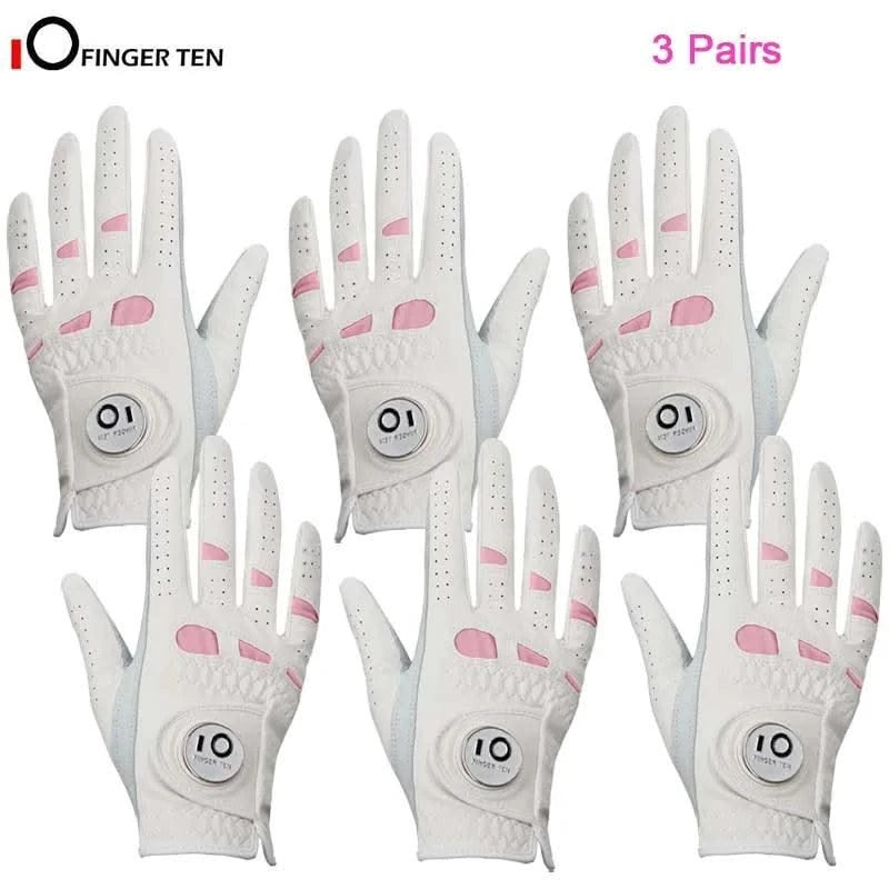 6 Pcs Rain Grip All Weather Womens Golf Gloves Ladies Left Hand Right Soft Cabretta Leather Glove with Ball Marker for Women