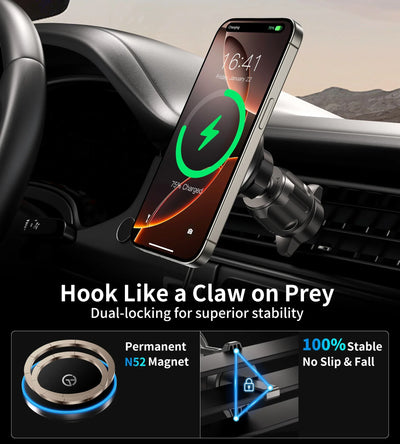 for MagSafe Car Mount Charger with Dash Vent Windshield Mounts, Strong Magnetic Phone Holder for iPhone 16, 15, 14, 13, 12 Pro M
