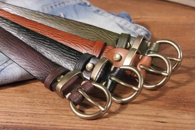 Genuine Leather Brass Buckle Belt for Women | Jeans Casual Dress |  Ladies Designer Trendy Belts Waistband