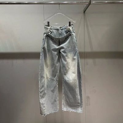 Women's Jeans, Double Waistband Washed Scimitar Work Pants, High Quality Cotton Wide Leg Pants, 2025, Spring, New, y2k