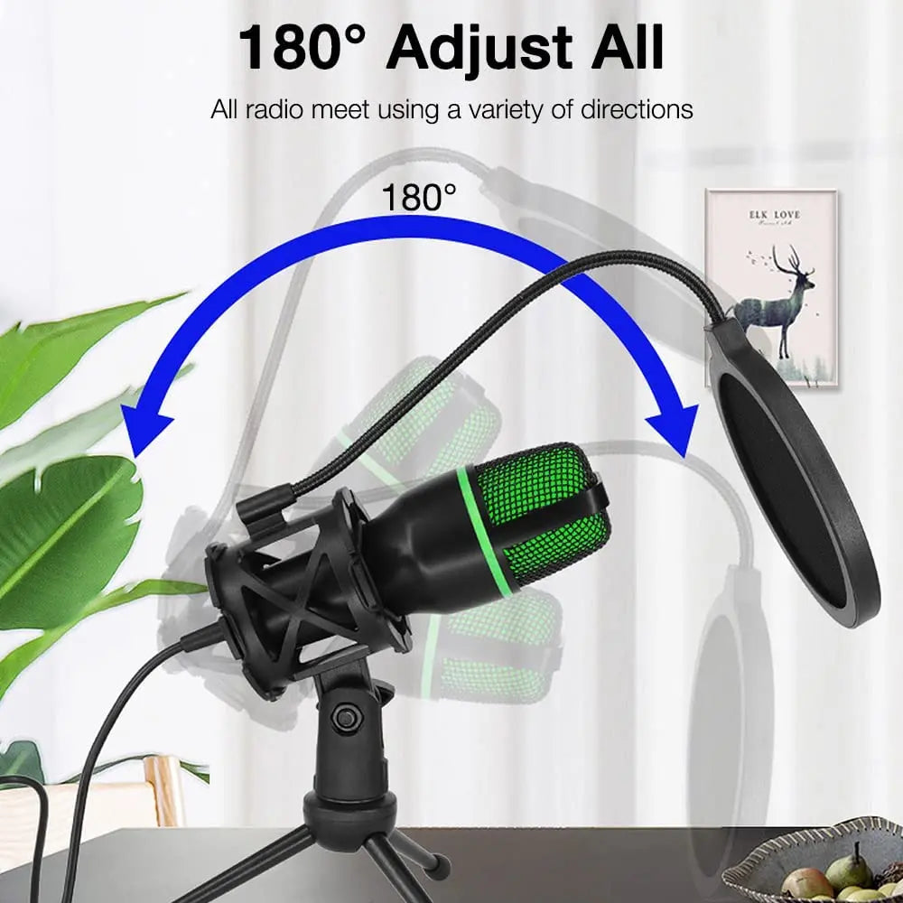 Condenser Microphone USB Wired For PC Laptop Computer Professional Gaming Accessories Kit Gamer Sound Live Streaming Podcast RGB