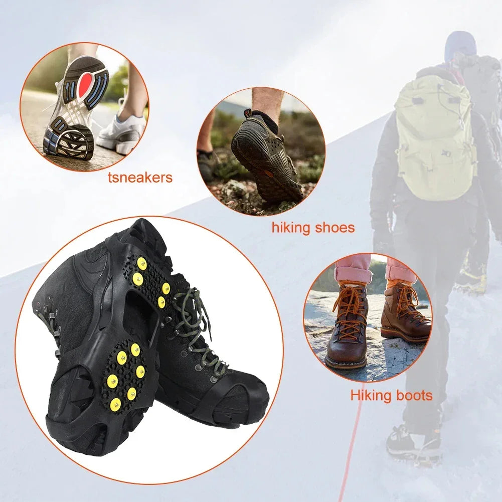 Outdoor 10Teeth Climbing Crampons Anti-Slip Mountaineering Cleats Unisex Snow Claw Shoe Covers Walking Hiking Accessories Spikes