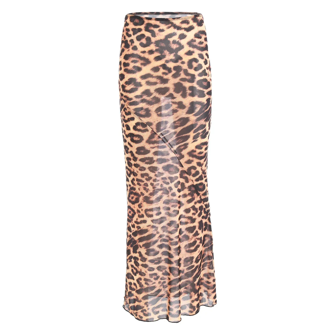 Womens Sheer Mesh Fishtail Wrap Hip Long Skirt Printed Leopard Maxi Skirt Female Vintage Costume High Waist Bodycon Cover Up