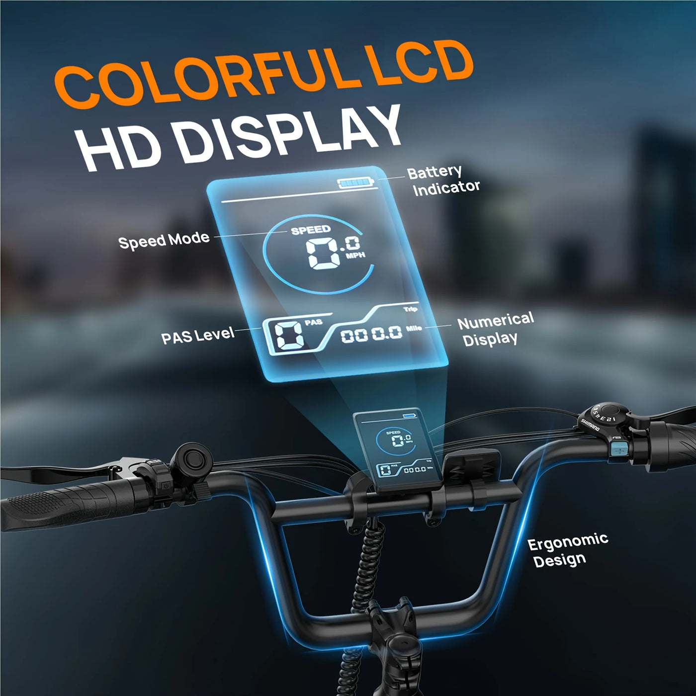 745W 20x3" Fat Tire Electric Bike 48V 13Ah Removable Battery 20MPH 7-Speed Gears Dual Disc Brakes Adult Moped for Off-Road City