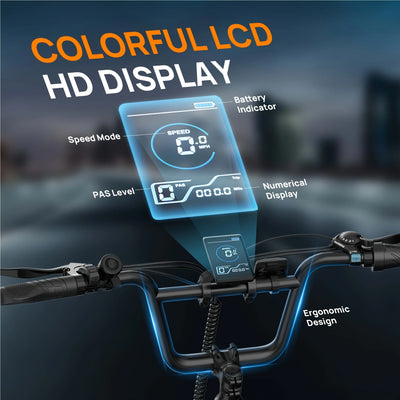 745W 20x3" Fat Tire Electric Bike 48V 13Ah Removable Battery 20MPH 7-Speed Gears Dual Disc Brakes Adult Moped for Off-Road City