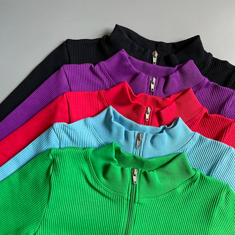 Women's Shirt Long Sleeve Gym Top Female Workout Sports Shirts  Yoga Tops Activewear Running Jackets With Front Zip