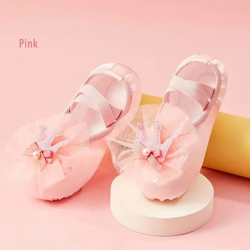Ballet Dance Shoes for Children's Ballet Latin Dance Soft Sole Slippers Children Dance Practise Ballerina Crown Training Shoes