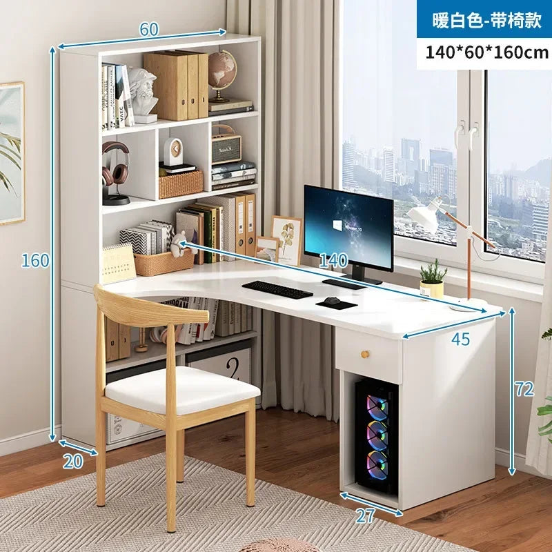 Computer Desk L Shaped Lap Table 55'' Office Desk with 3 Drawers and Bookshelf, L Shaped Large Corner Desk with Storage Shelves