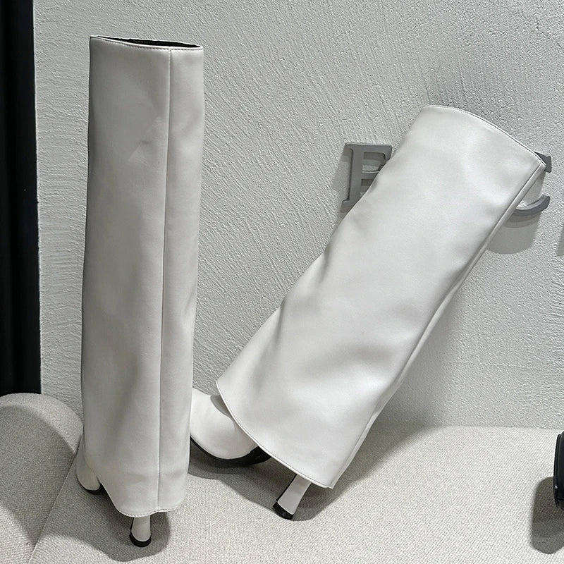 Ladies Modern Knee High Heels Boots Autumn Spring Fashion Slip On Female Pumps Footwear New Shoes 2025 Long Women Western Boots