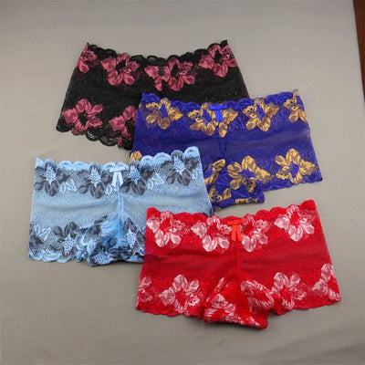 New 2023 Transparent Underwear Women Sexy Lace Panties Women Bikini Bottom Boyshorts Hollow Out Ladies Floral Boxers M-XXL