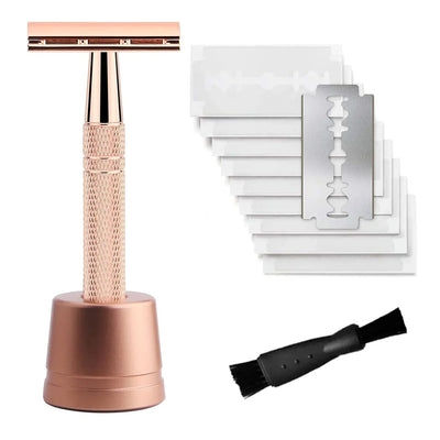 Double Edge Safety Razor for Women, with 10 pcs Safety Razor Blades Single Blade Razor Reusable Travel Essentials Women Razor
