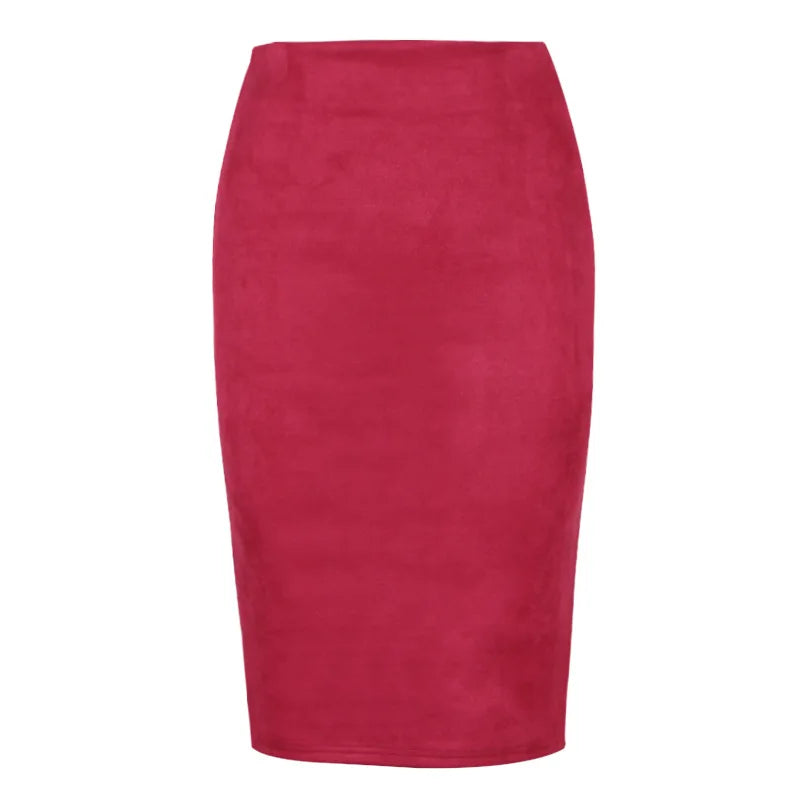 Women's suede solid color pencil skirt, spring and summer high waisted tight fitting retro suede split thick elastic skirt