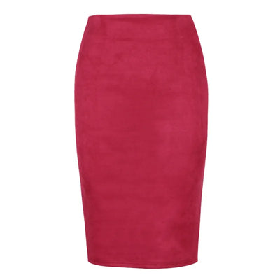 Women's suede solid color pencil skirt, spring and summer high waisted tight fitting retro suede split thick elastic skirt