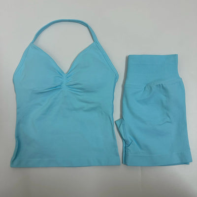 Women Yoga Set Seamless Yoga Longline Strappy Tank Top