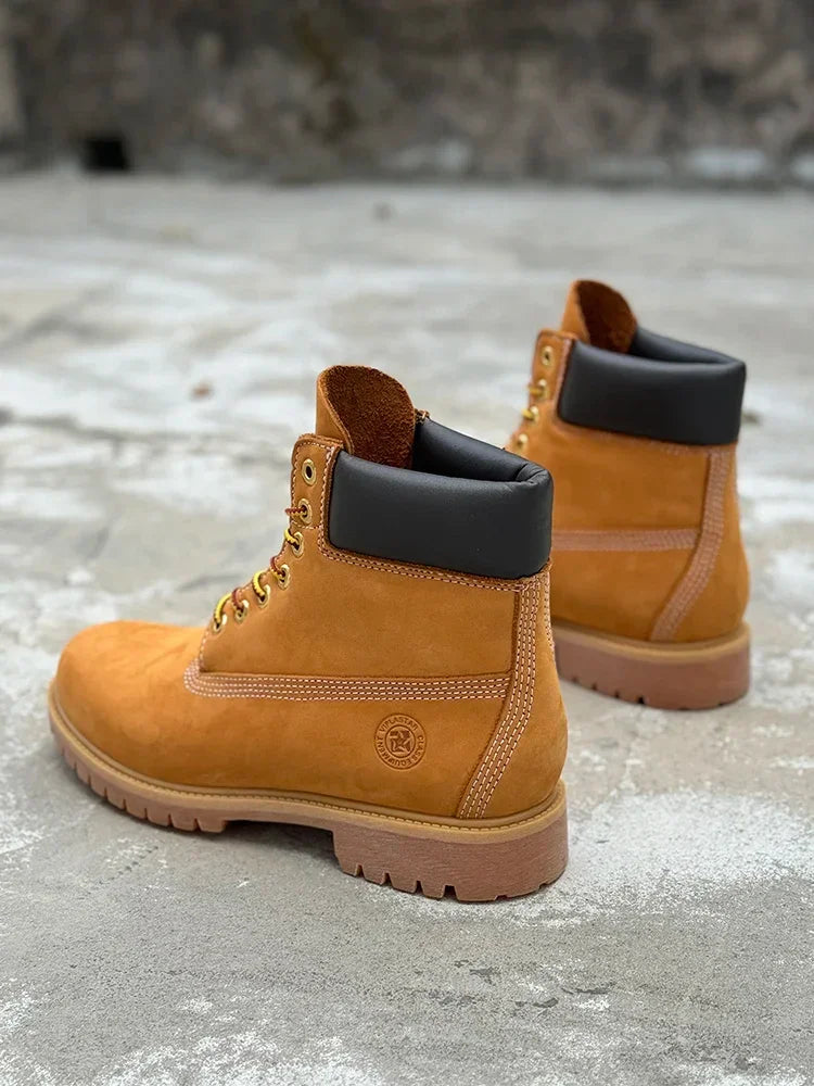 Hiking boots Men's High Help Work Suit Boots Cowhide Yellow Boots Cotton Shoes ClimbiWaterproof Shoes Lovers Shoes Yellow Boots