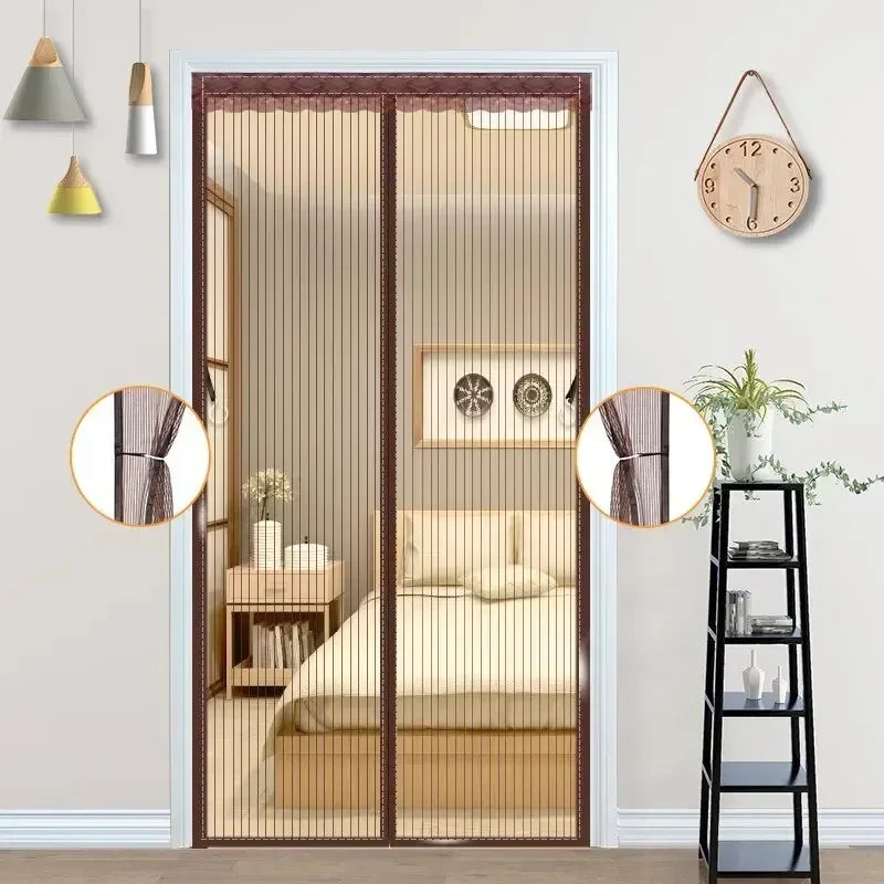 Magnetic Screen Door Mesh Curtain Mosquito Net Bug Hands Free Partition Mute Striped Door Curtain Bedroom Ventilation