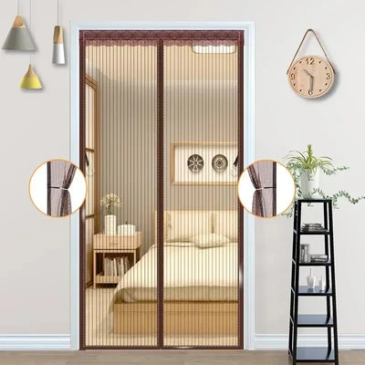 Magnetic Screen Door Mesh Curtain Mosquito Net Bug Hands Free Partition Mute Striped Door Curtain Bedroom Ventilation