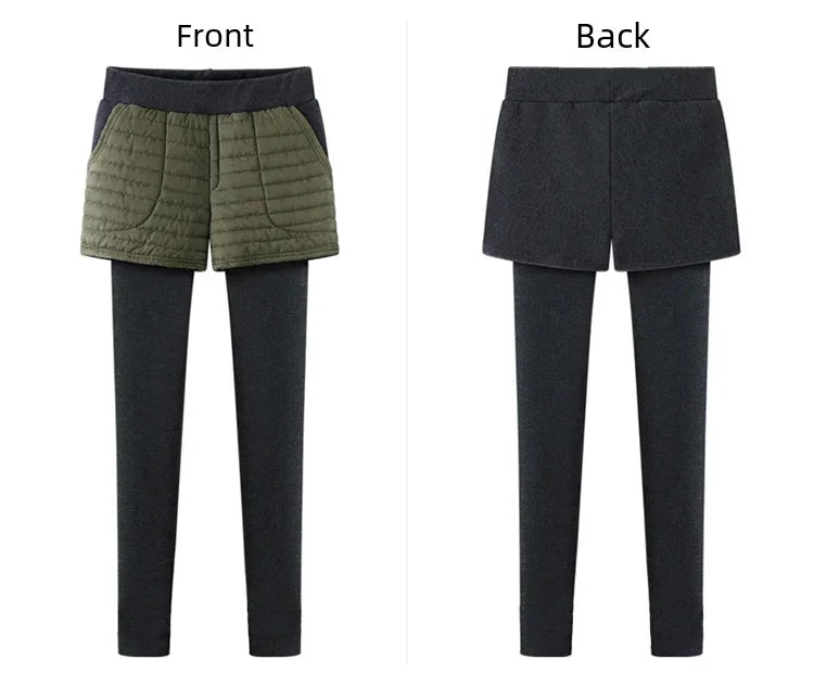 Winterfleece-lined Women's Tights Two-piece Illusionshorts Autumn/winter Thickened Cotton Wadded Trousers Warm Leggings