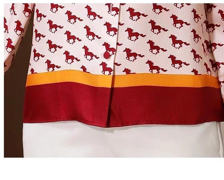 Women satin silk shirts g horse print