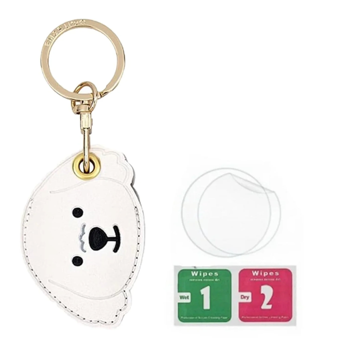 White Bear Face AirTag Keychain with Gold Accents and Hand Straps