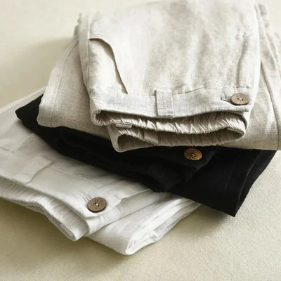Women's Cotton Linen Straight Trousers Elastic High Waist Wild Wide Leg Pants Female Spring Summer Solid Color Loose Linen Pants