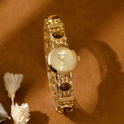 2025 High-End Vintage Woman Watches Fashion Elegant Natural Jade Stones Quartz Watch Retro Waterproof Hand Clock Gifts