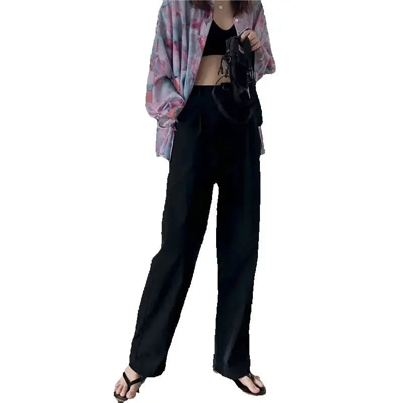 Spring Autumn Women Elegant Long Loose Pants Vintage Lady High Waist Wide Leg Cotton Pants Female Casual Street Pants Bottoms