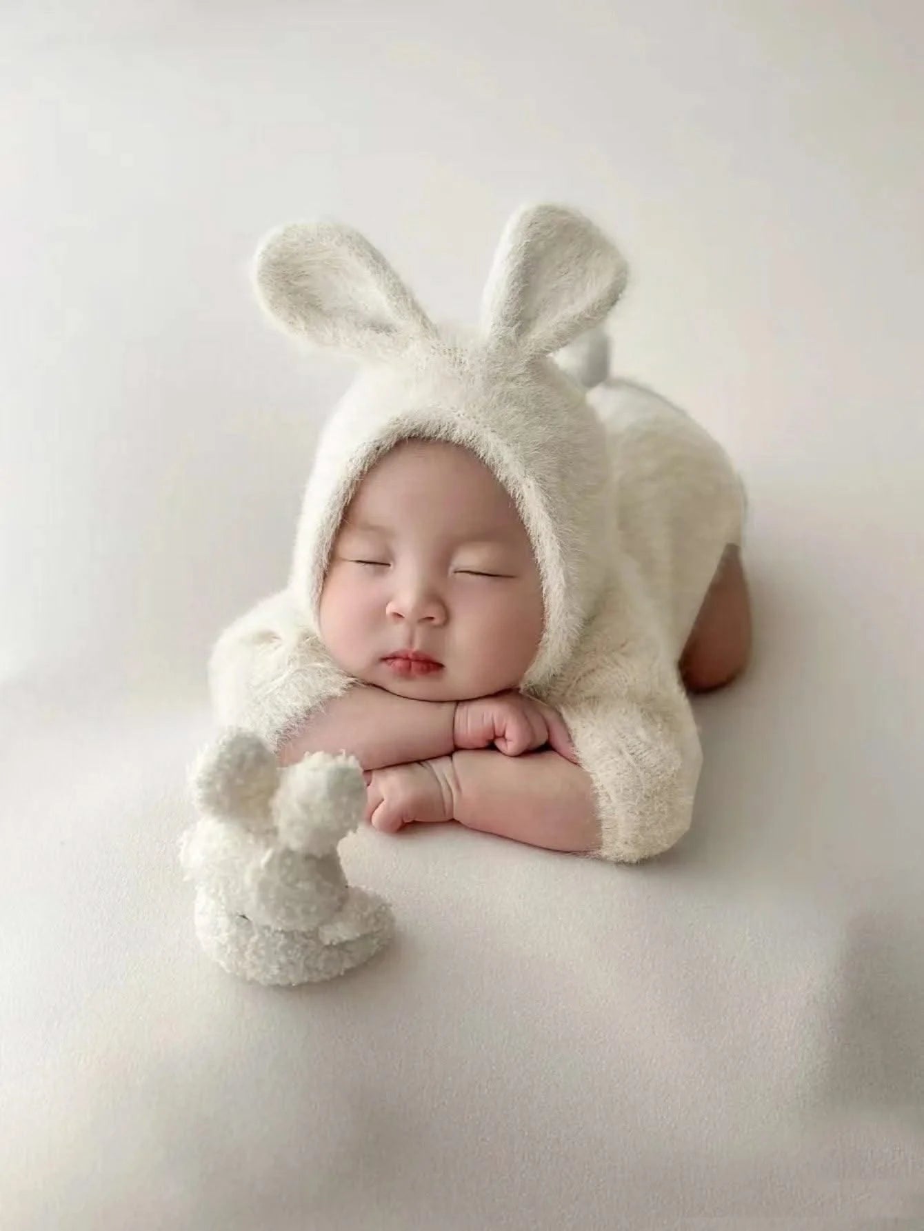 Newborn Photography Props Knitted Rabbit Doll Baby Outfit  |Cosplay Glasses Accessories