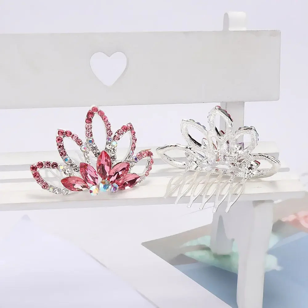 Wedding Jewelry for Girls Kids Gift Gem Princess Hairpin Tiara Crown Hair Comb Flower Crystal Rhinestone Hair Jewelry